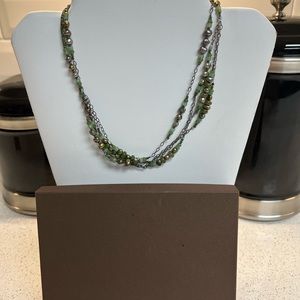 Silpada Sterling Silver Green Bead & Brown Pearl 3 Strand Necklace